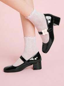 CUCCOO DOLLMOD 2025 Spring/Summer New Fashionable Versatile Strap Mary Jane Shoes, Artistic Floral Design, Vintage Round Toe Platform Heels, Black - Black - View 5