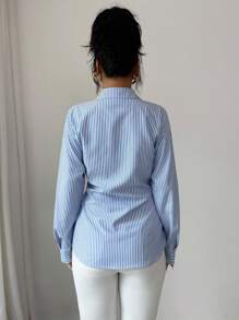 Modelyn Camisa casual de mujer de manga larga con hombros caídos, de un solo pecho y a la cintura, con rayas