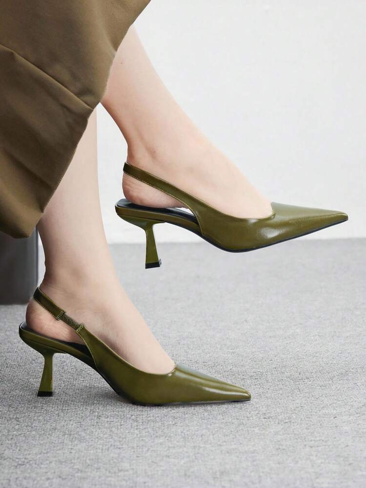CUCCOO BIZCHIC Retro Chinese Style Pointed Toe Low Chunky Heel Elegant Simple Plain Commuter Green High Heel Pumps Shoes For Women, Office,Date,Formal Occasion For Christmas Spring Shoes