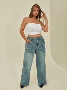 Auralis Plus Solid Crop Tube Top - White - View 3