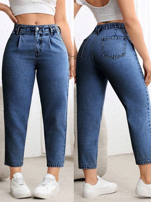 EMERY ROSE Jeans de pierna cónica de ajuste relajado y casual para mujer de talla grande, sin estiramiento