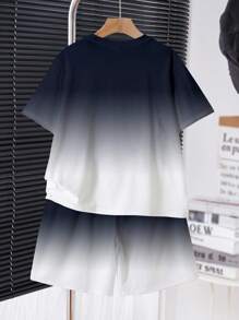 Tween Boy Casual Minimalist Letter Graphic Short Sleeve T-Shirt & Shorts 2Pc Set, Suitable For Summer