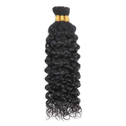 Boho Braids 3 Bundles High Volume Braiding Hair Bulk No Weft Water Wave Crochet Human Hair Natural Black Color Hair Extension Enough Full Head Weight 4.93 Ounce Knotless Braids Hair Extensions For Women