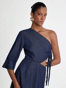 Daynim Robe en jean mi-longue asymétrique décontractée pour femmes - Jean brut - Voir 4