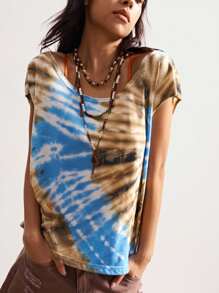 Bohemela Áo thun dệt kim nhuộm loang cổ tròn cánh dơi rộng rãi phong cách Boho cho nữ - Nhiều màu - Xem 4