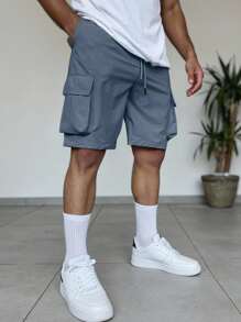 Manfinity Homme 男士新款多口袋工装短裤，休闲时尚百慕大短裤男士工装短裤男士休闲短裤灰色短裤男士短裤口袋街头短裤男士