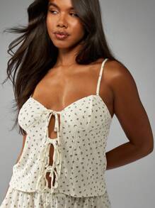 MISSGUIDED 花卉印花荷叶边吊带睡衣套装，正面系带，可调节肩带，家居服，睡衣，秋季服装 - 彩色 - 查看 5