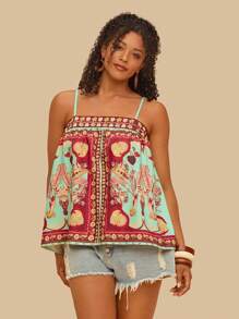 Travachic Camiseta de tirantes de mujer talla grande con estampado tropical colorido, ropa de resort casual