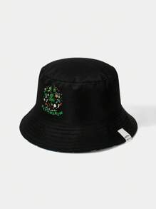 HARRY POTTER X SHEIN Cartoon Snake Pattern Green Reversible Cute Bucket Hat - Black - View 4
