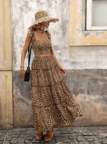 Brillora تنورة فضفاضة مرتفعة الخصر بطبعة جلد النمر للعطلة