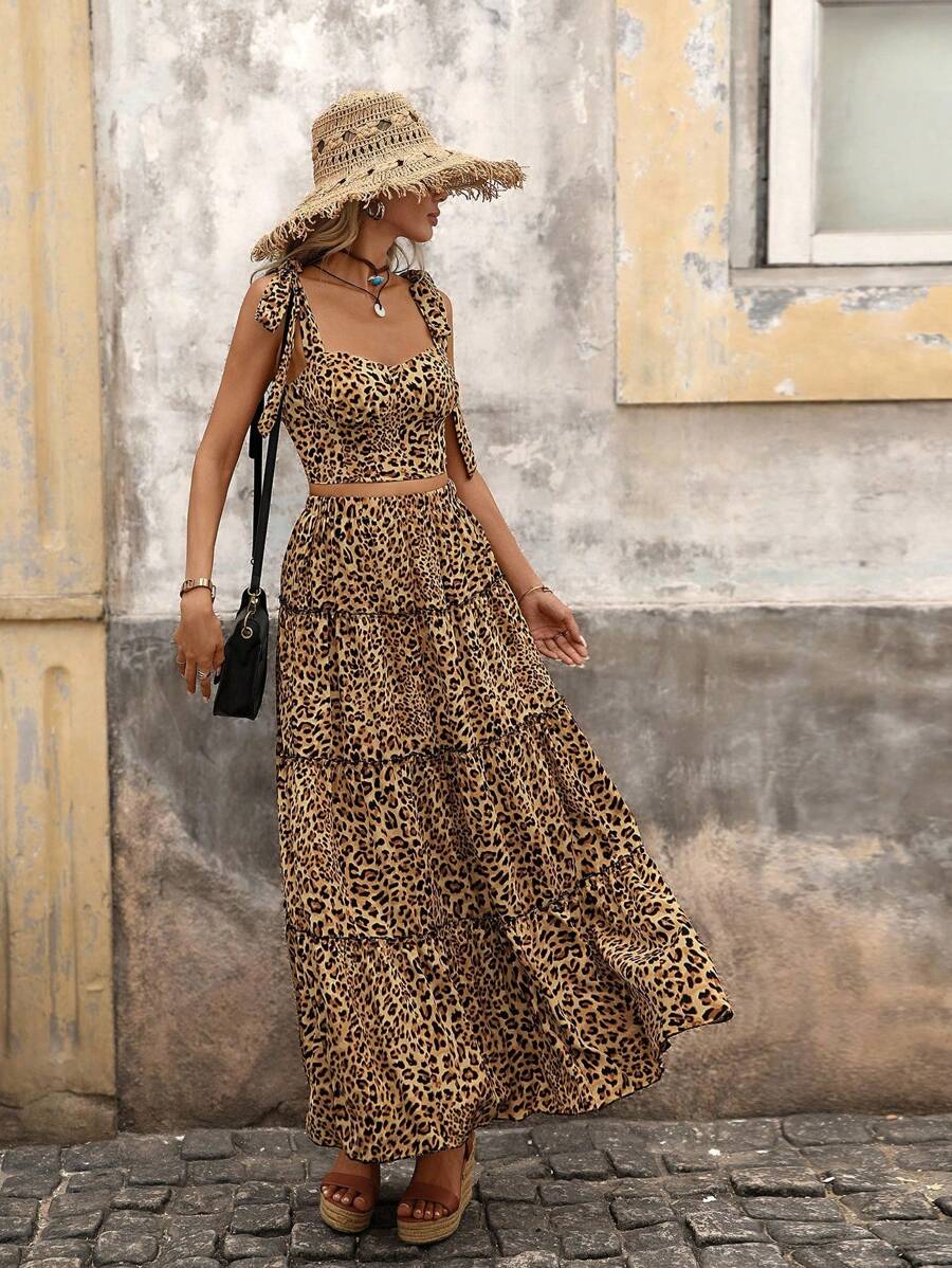 Brillora تنورة فضفاضة مرتفعة الخصر بطبعة جلد النمر للعطلة