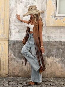 Brillora 秋冬铆钉细节流苏下摆背心外套