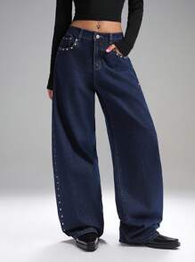 LYSMO 女士舞会/正式场合/度假/可爱/西部/商务 休闲/优雅/生日/外出/夜店/办公室/节日/锐舞派对/工作服/优雅/乡村音乐会/早午餐/邮轮/复古/机场/优雅/教堂/童话/下午茶/千禧一代/街头风/Y2K/迪斯科/毕业/婚礼宾客/鸡尾酒会/复古/宽松/度假/蓝色阔腿牛仔裤/金属色/宽松/拖地/休闲/牛仔裤，秋季女装 - 藍色 - 查看 4