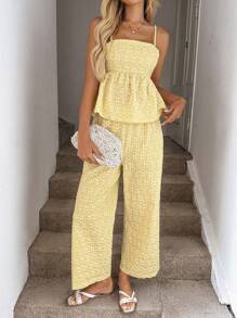 SHEIN LUNE 2 件套女士休闲编织条纹图案协调加大码背心和高腰宽松短裤