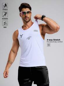 Manfinity Sport Polished Camiseta de tirantes casual, deportiva y de fitness con estampado de eslogan para hombres, cuello redondo