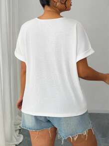 EMERY ROSE Áo thun chéo màu trơn cỡ lớn cho nữ - trắng - Xem 2