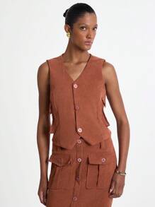 Daynim Áo khoác vest cài nút phía trước - Rỉ Nâu - Xem 3