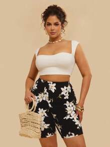 SHEIN VCAY Plus Size Elastic Waist Vacation Style Summer Boho Shorts - Multicolor - View 4