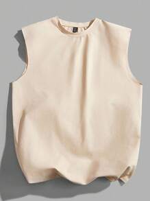 StoneGrade 时尚街头拳击标语印花宽松卡其色男士背心 - 卡其色 - 查看 5