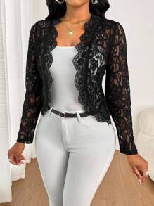 SHEIN Lady Elegante lässige Damen Pendelkleidung Jacke mit Rüschen aus Spitze für alle Jahreszeiten