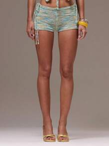 MUSERA Quần short mini ôm sát dệt kim phối hợp, phong cách mùa hè Ibiza, Y2K, cô nàng cá tính, lễ hội, tiệc tùng, kỳ nghỉ, câu lạc bộ, dễ thương, mùa thu, mùa đông, tiệc tùng, lễ hội hóa trang, lễ Phục sinh, phong cách thường ngày - Màu xanh lam - Xem 3