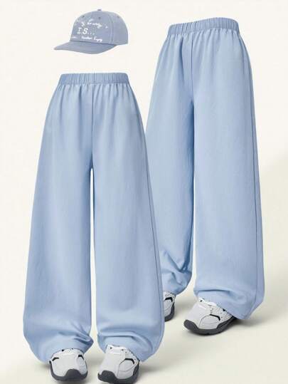 SHEIN Explorewe 1 pieza Pantalón largo blanco informal y cómodo de tela texturizada para niña preadolescente, nueva llegada de verano