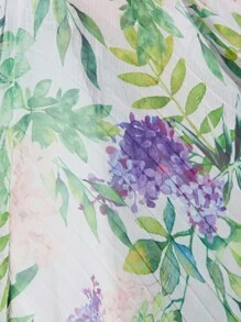 Aveloria Modichic Plus Size New Chiffon Flower Print Puff Sleeve Pleated Ruffle Hem Mini Dress, Fresh Style, Spring/Summer