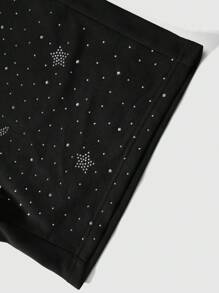 ROMWE MEN Street Life Pantalones cortos casuales para hombres con patrón de estrellas y lunas, adornados con strass, diseño elegante y callejero estadounidense, conjunto a juego para parejas