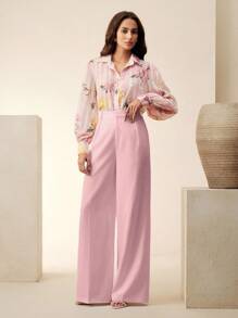 Anewsta Romantic Elegant Floral Embellished Print Blouse