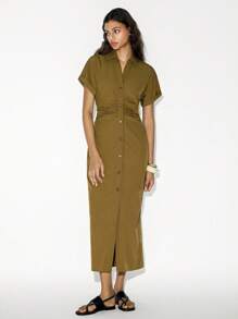 Lumivelle V-Neck Ruched Fitted & Comfortable Casual Dress