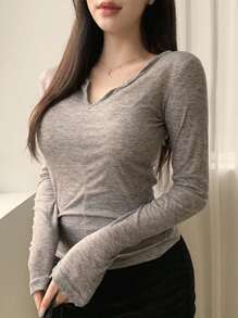 DAZY Women's Slim Fit Sheer Long Sleeve T-Shirt,Fall Clothes