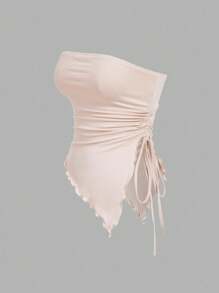 SHEIN MOD 多件式紧身胸衣上衣，侧边系腰褶，复古印花抹胸，秋季上衣，外出上衣，浅粉色背心 - 淺粉色 - 查看 7