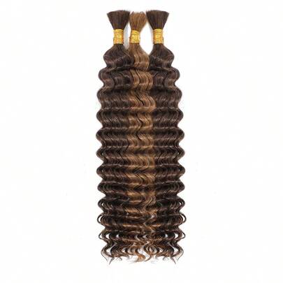 Boho Braids 3 Bundles High Volume Braiding Hair Bulk No Weft Deep Wave Crochet Human Hair Mixed Color 4/30/4# Virgin Hair Extension Enough Full Head Weight 4.93 Ounce Knotless Braids Hair Extensions For Women