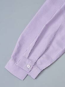 Teen Girls' Casual Striped Long Sleeve Long Shirt Purple Striped Shirt Girls Lilac Striped Shirt Girls Girls Striped Button Down Shirt Purple Shirts For Girls Girls Lilac Shirt - Purple - View 4