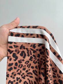 Maweii Quần ống đứng in họa tiết da báo cỡ lớn cho nữ, màu tương phản, cạp chun, thắt nơ, thiết kế thời trang, đa năng, hàng mới 2025 - Nhiều màu - Xem 3