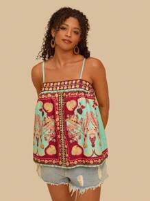 Travachic Camiseta de tirantes de mujer talla grande con estampado tropical colorido, ropa de resort casual