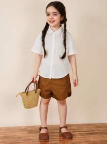 DAZY Camisa casual de manga corta y unicolor para niñas (talla pequeña), de verano
