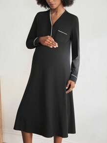 SHEIN BloomMama Vestido de salón de maternidad con ribete de contraste para la madre
