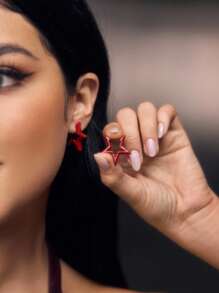 SHEIN X Lucía Bellido SHEIN ICON 1 Pair Minimalist Star Shape Fashion Earrings, Suitable For Daily Wear - Red - View 5