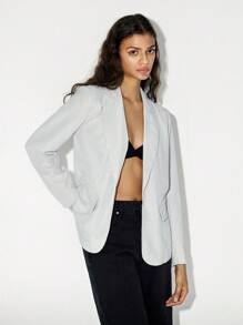 Lumivelle Chaqueta delgada de manga larga con solapa a rayas, un solo botón, de uso casual para el día a día, para mujer, de la marca Luminelle