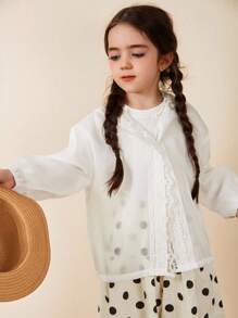 DAZY Young Girl Summer Hooded Lace Mid-Length Cute & Fresh Blouse - Apricot - View 5