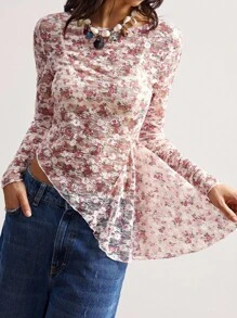 Bohemela Blusa de manga larga de punto y encaje informal para mujer - Multicolor - Ver 4