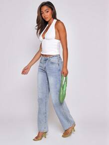 MUSERA 深V露背修身长款上衣，春季可爱度假风，90年代优雅Y2K基础款，适合户外、工作、日常休闲、毕业典礼、节日、外出、夜店等场合，优雅夏日度假风 - 白色 - 查看 6