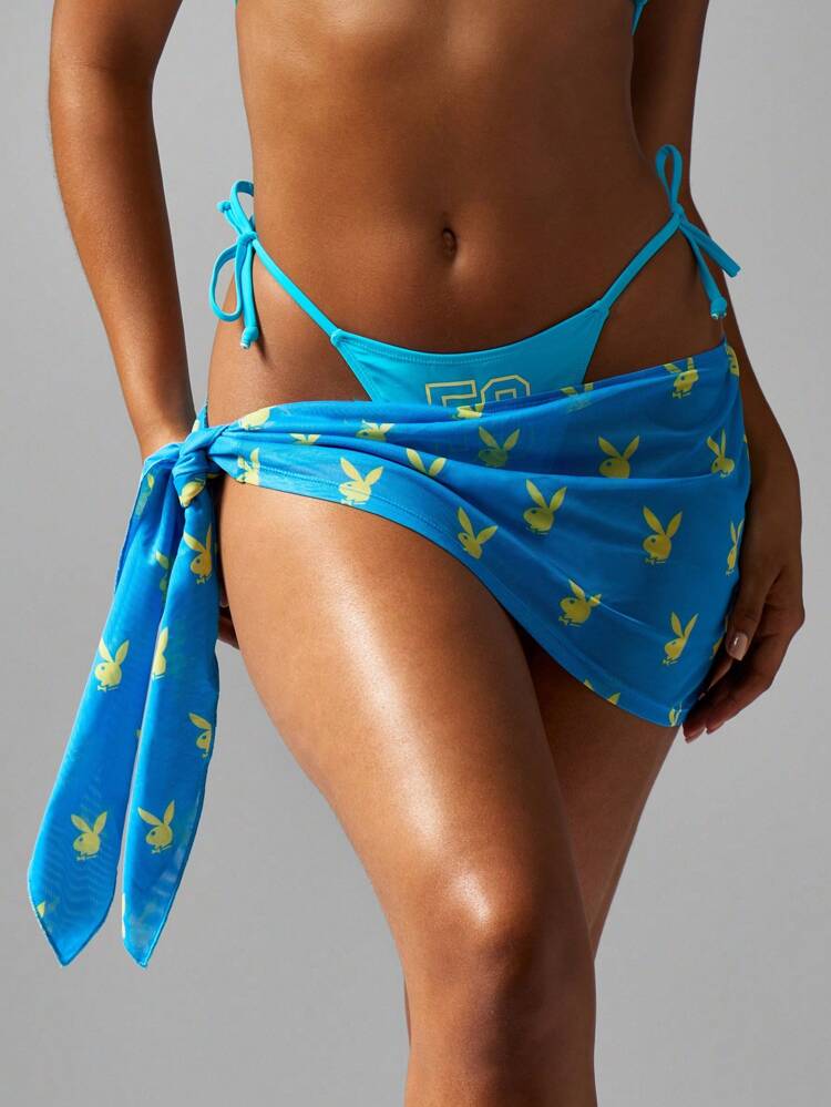 Missguided x Playboy Bunny Sarong Beach Coverup Mesh Side Tie Wrap Skirt Resort Pool Cover Up Sarong Summer Island Fashion