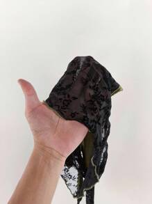 Amplova 复古花卉蕾丝拼布深 V 领露背上衣和高腰迷你裙 2 件套 - 黑色 - 查看 5