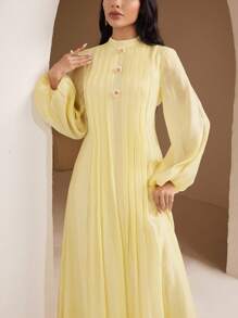 Veilorie Robe longue élégante à manches longues et taille cintrée, couleur unie pour femmes