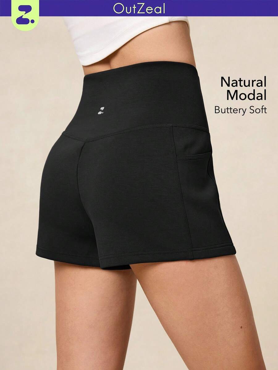 OutZeal Women Sports Shorts Gym Workout Running Breathable Modal Stretch High-Waisted Design - Black - View 1