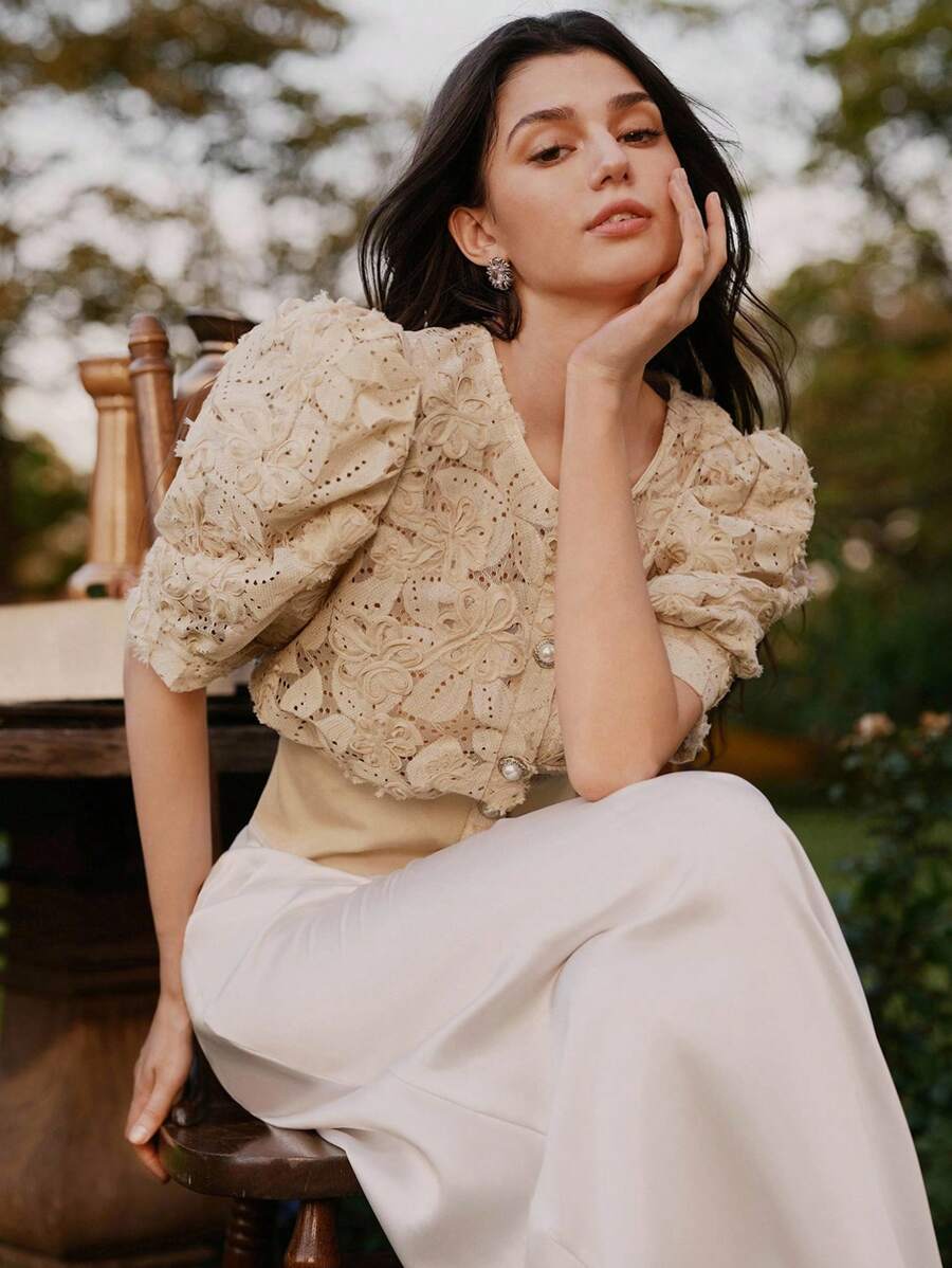 Savoree Summer Fashionable Elegant Niche Patchwork Puff Sleeve Blouse For Women