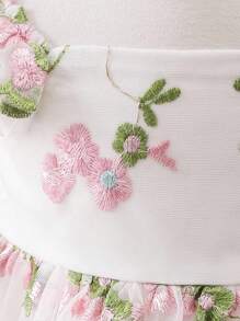 女婴梭织刺绣网眼方领盖袖连衣裙 - 彩色 - 查看 9