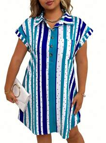 SHEIN EMERY ROSE CURVE Elegant Striped Print Sleeveless Casual Versatile Long Dress - Multicolor - View 3